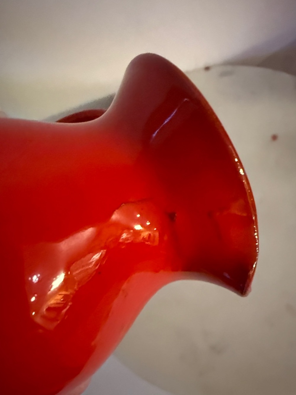 Glossy Red Ceramic Pitcher with Signed Base Italy is written on bottom - Picture 14 of 17
